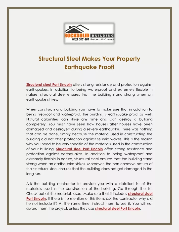 structural steel makes your property earthquake