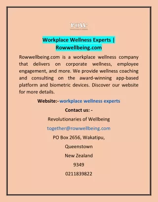 Workplace Wellness Experts | Rowwellbeing.com