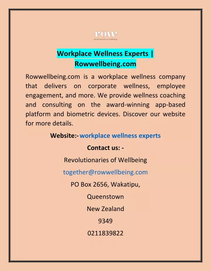 PPT - Workplace Wellness Experts | Rowwellbeing.com PowerPoint ...