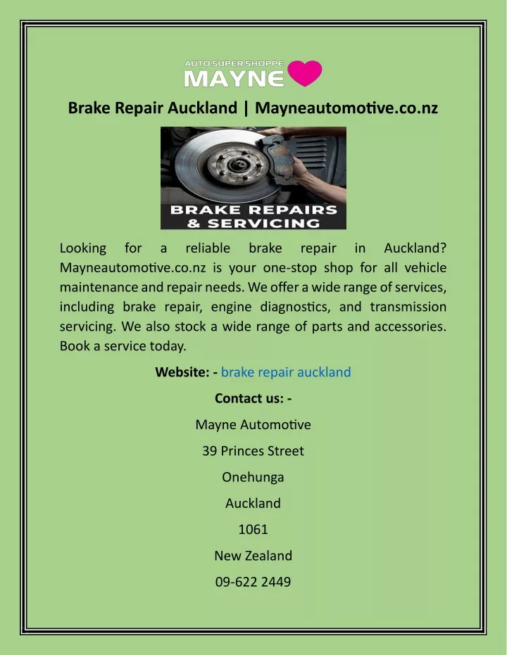 brake repair auckland mayneautomotive co nz