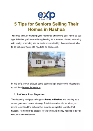 5 Tips for Seniors Selling Their Homes in Nashua