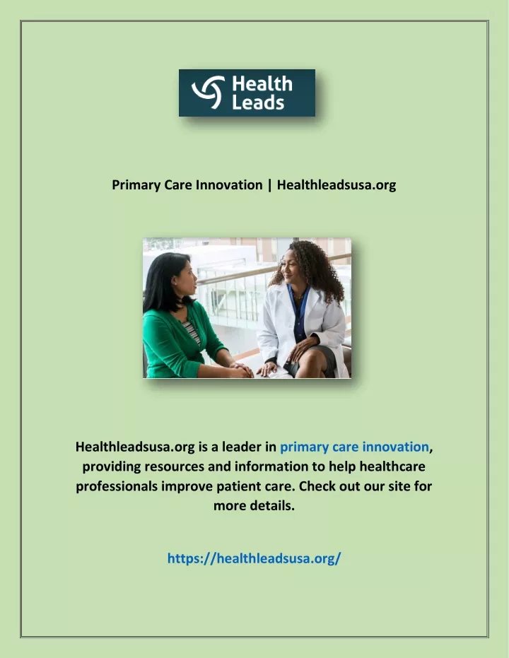 primary care innovation healthleadsusa org
