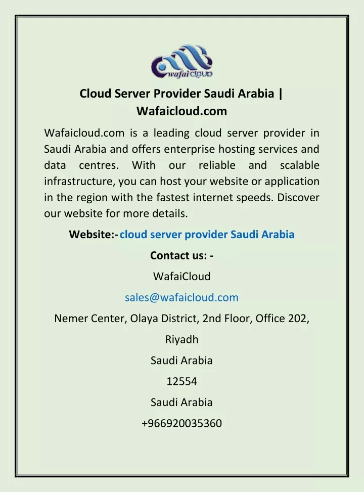 cloud server provider saudi arabia wafaicloud com