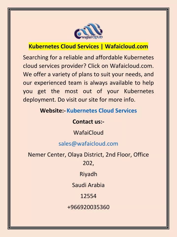 kubernetes cloud services wafaicloud com