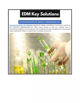 Environmental Services for Industries | Edmkeysolutions.com