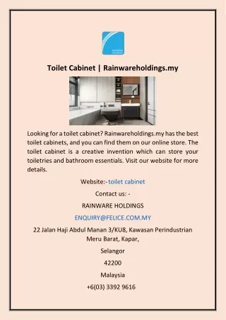 Toilet Cabinet | Rainwareholdings.my