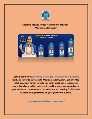 Coaching Classes for Jee Advanced in Bhiwadi | Modulusacademy.com