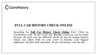 Full Car History Check Online Free  Carshistory.co.uk