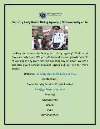 Security Lady Guard Hiring Agency  Globesecurity.co.in