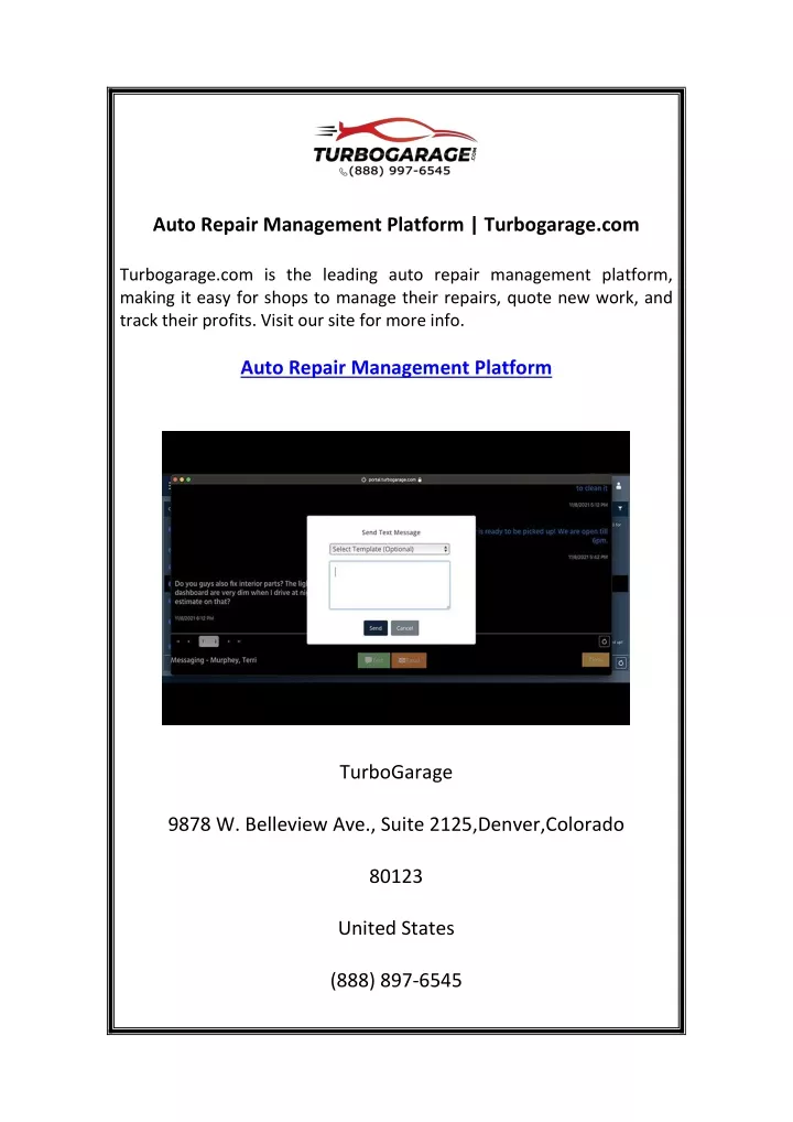 auto repair management platform turbogarage com