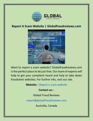 Report A Scam Website  Globalfraudreviews