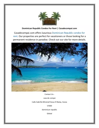 Dominican Republic Condos For Rent  Casadecompai.com