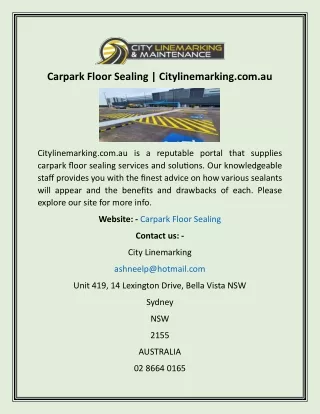 Carpark Floor Sealing  Citylinemarking.com