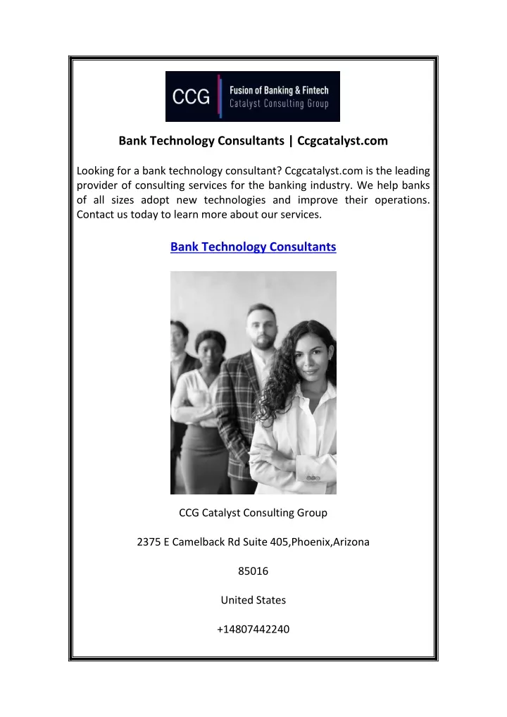 bank technology consultants ccgcatalyst com