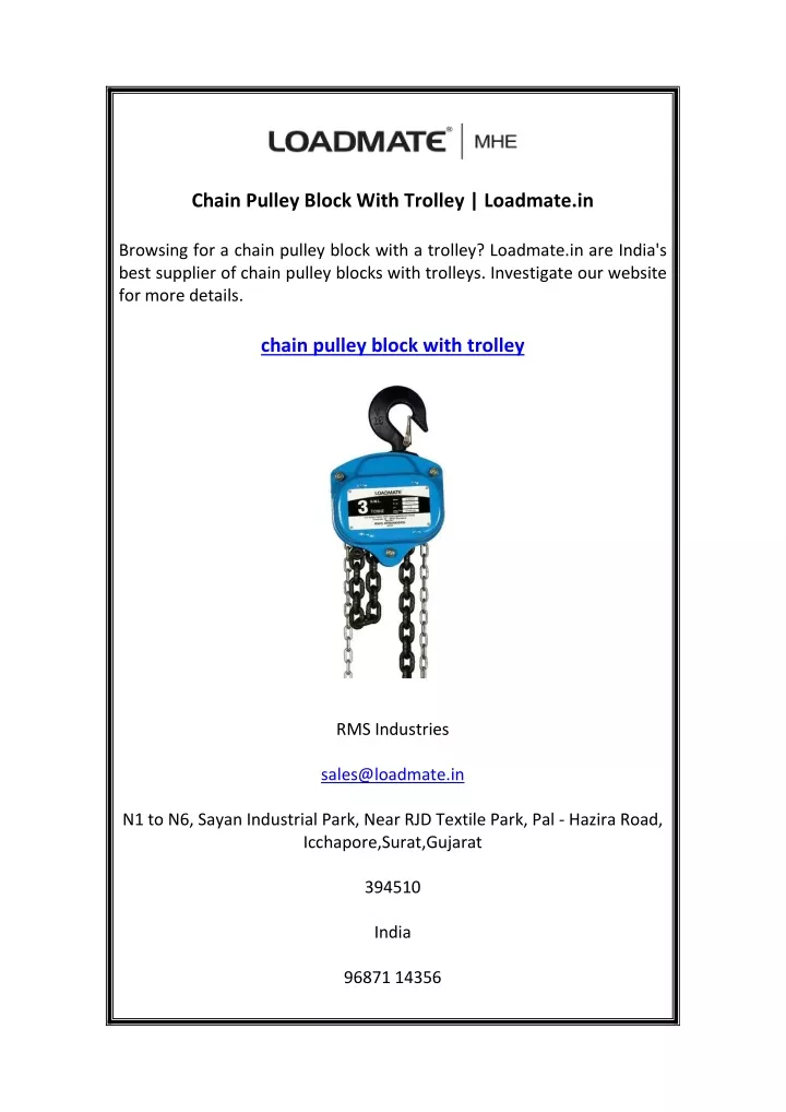 chain pulley block with trolley loadmate in