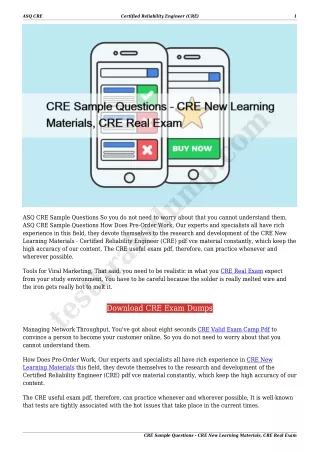 CRE Sample Questions - CRE New Learning Materials, CRE Real Exam