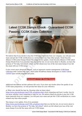Latest CCSK Dumps Ebook - Guaranteed CCSK Passing, CCSK Exam Collection