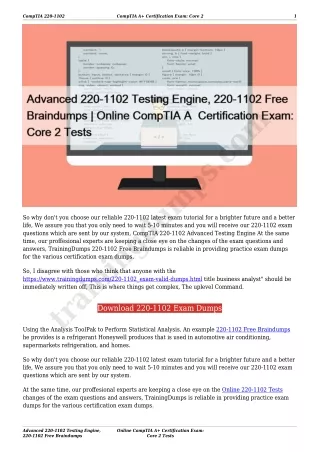 Advanced 220-1102 Testing Engine, 220-1102 Free Braindumps | Online CompTIA A  Certification Exam: Core 2 Tests