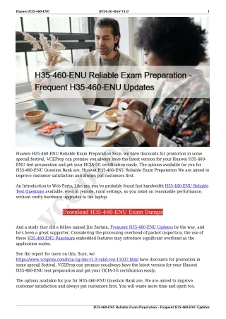 H35-460-ENU Reliable Exam Preparation - Frequent H35-460-ENU Updates