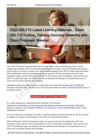 2023 300-710 Latest Learning Materials - Exam 300-710 Outline, Training Securing Networks with Cisco Firepower Material