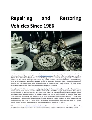 Repairing and Restoring Vehicles Since 1986