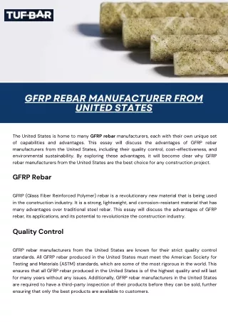 gfrp rebar manufacturer from united states