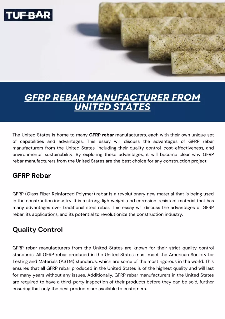 gfrp rebar manufacturer from united states