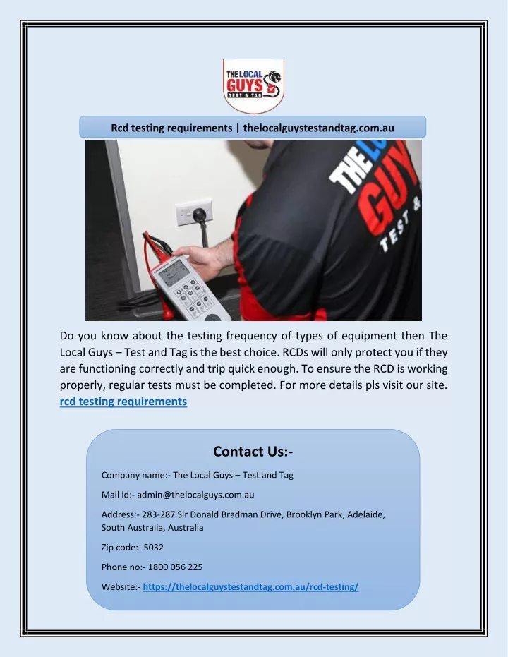 rcd testing requirements thelocalguystestandtag