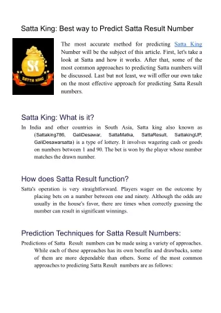 Satta King: Best way to Predict Satta Result Number