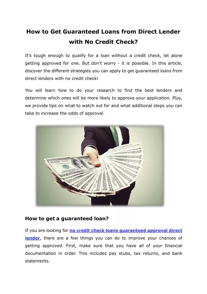 how to get guaranteed loans from direct lender
