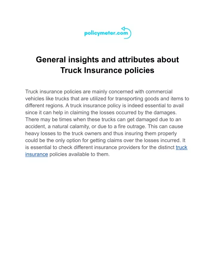 general insights and attributes about truck