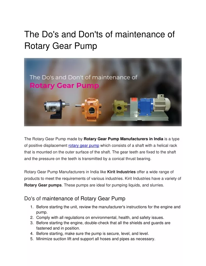 the do s and don ts of maintenance of rotary gear