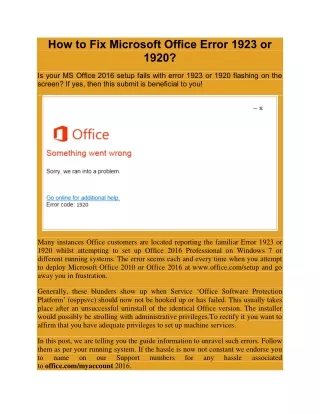 how to fix microsoft office error 1923 or 1920