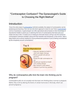 "Contraception Confusion? The Gynecologist's Guide to Choosing the Right Method"
