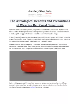 The Astrological Benefits and Precautions of Wearing Red Coral Gemstones