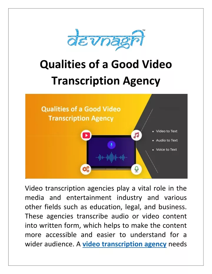 qualities of a good video transcription agency