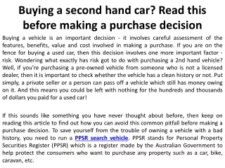 Buying a second hand car Read this before making a purchase decision