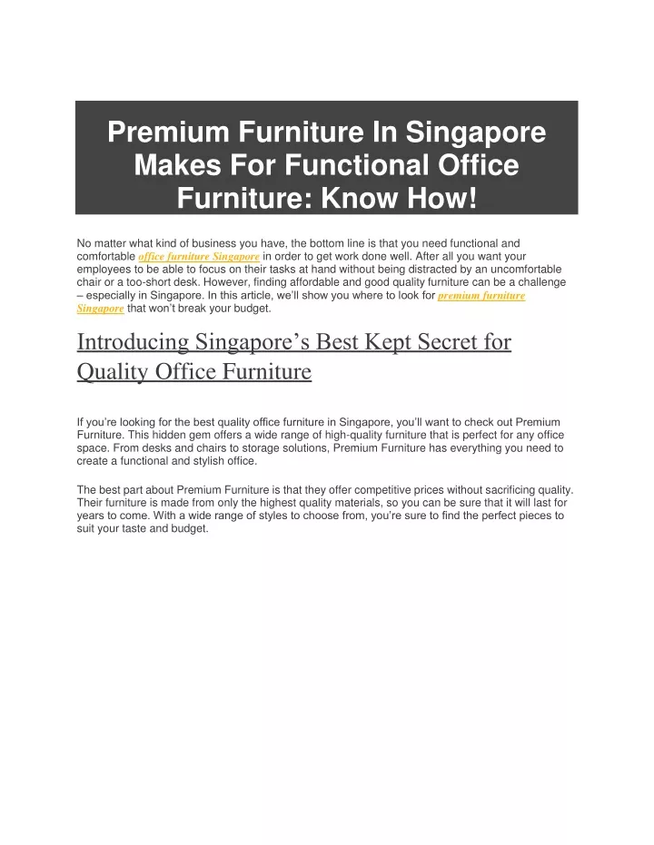 premium furniture in singapore makes