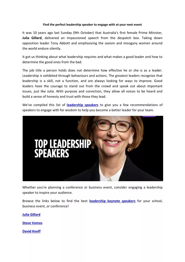 find the perfect leadership speaker to engage