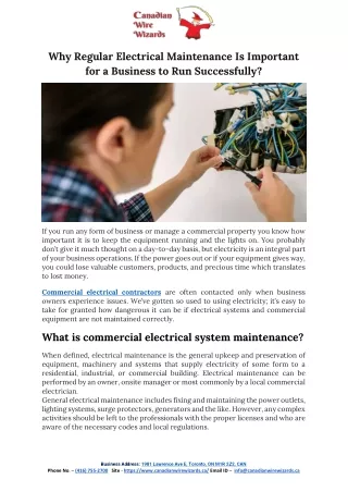 Why Regular Electrical Maintenance Is Important for a Business to Run Successfully