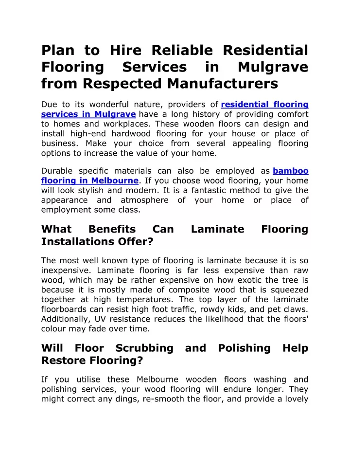 plan to hire reliable residential flooring