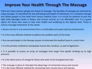 Improve your Health through the massage