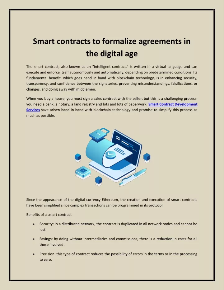 smart contracts to formalize agreements