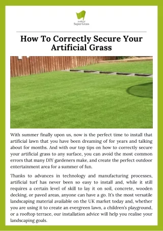 How To Correctly Secure Your Artificial Grass