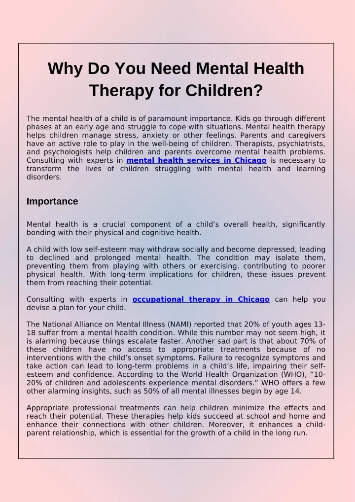 why do you need mental health therapy for children