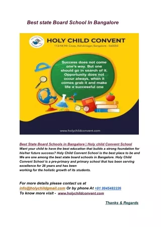 best state board school in bangalore