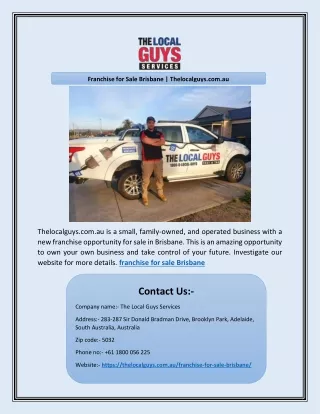 Franchise for Sale Brisbane | Thelocalguys.com.au
