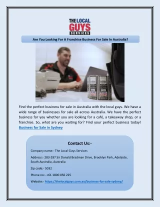 Are You Looking For A Franchise Business For Sale In Australia?