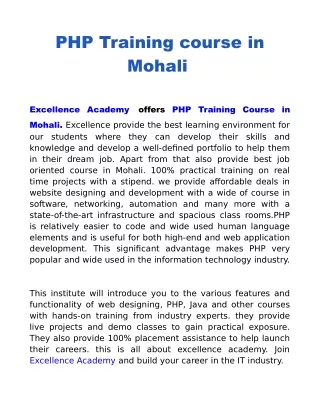 PHP Training Course in Mohali