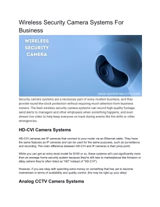 Wireless Security Camera Systems For Business